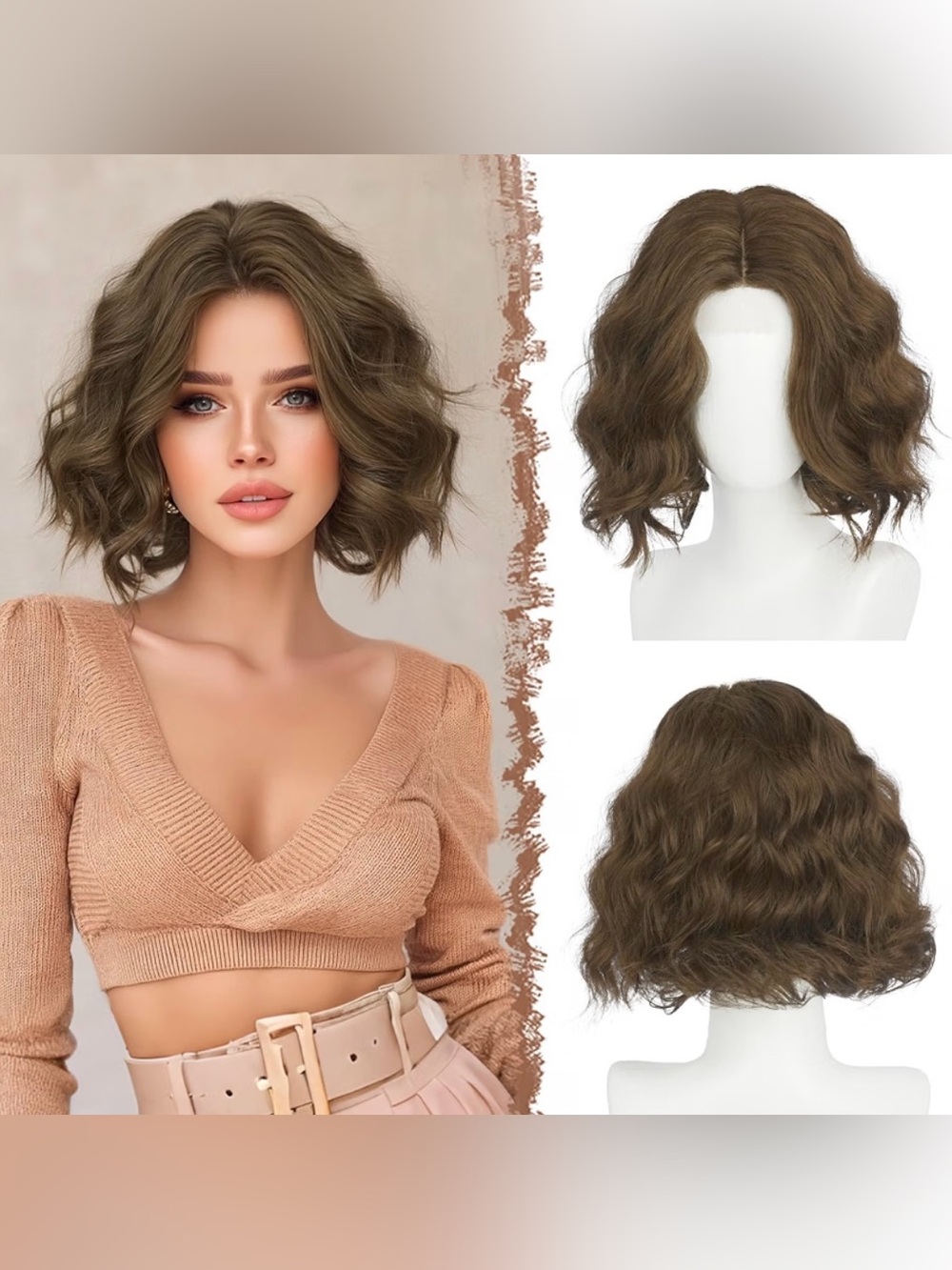 Short Wavy Bob Wig 11” Lace Front Hairline Middle Part - Chestnut Brown